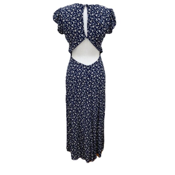 Reformation Gavin Dress in Blue Floral - Side Slit Cutout Back - Size 6 - Picture 5 of 9